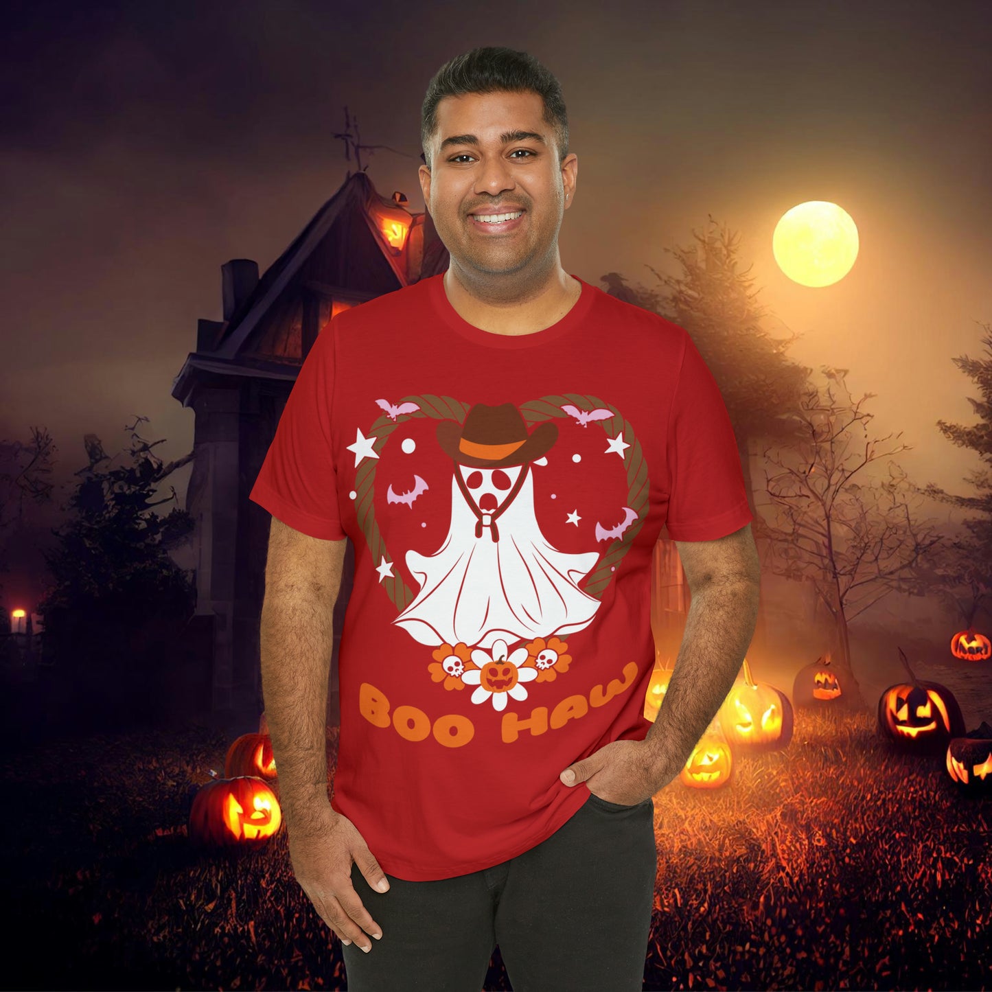 Boo Haw Retro Groovy Western Halloween Unisex Jersey Short Sleeve Tee Gifts for Him Gifts for Her