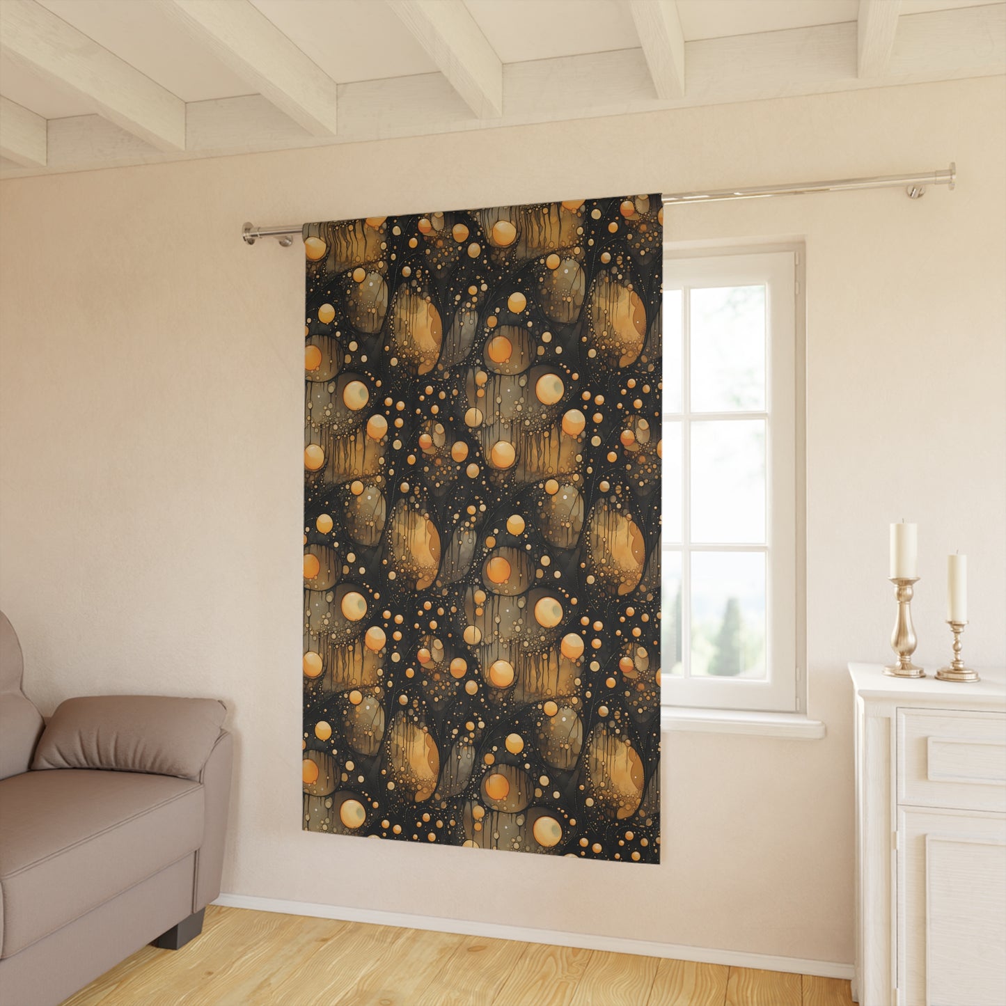 Halloween Yellow Orange Floating Blobs and Dark Window Curtains (1 Piece)