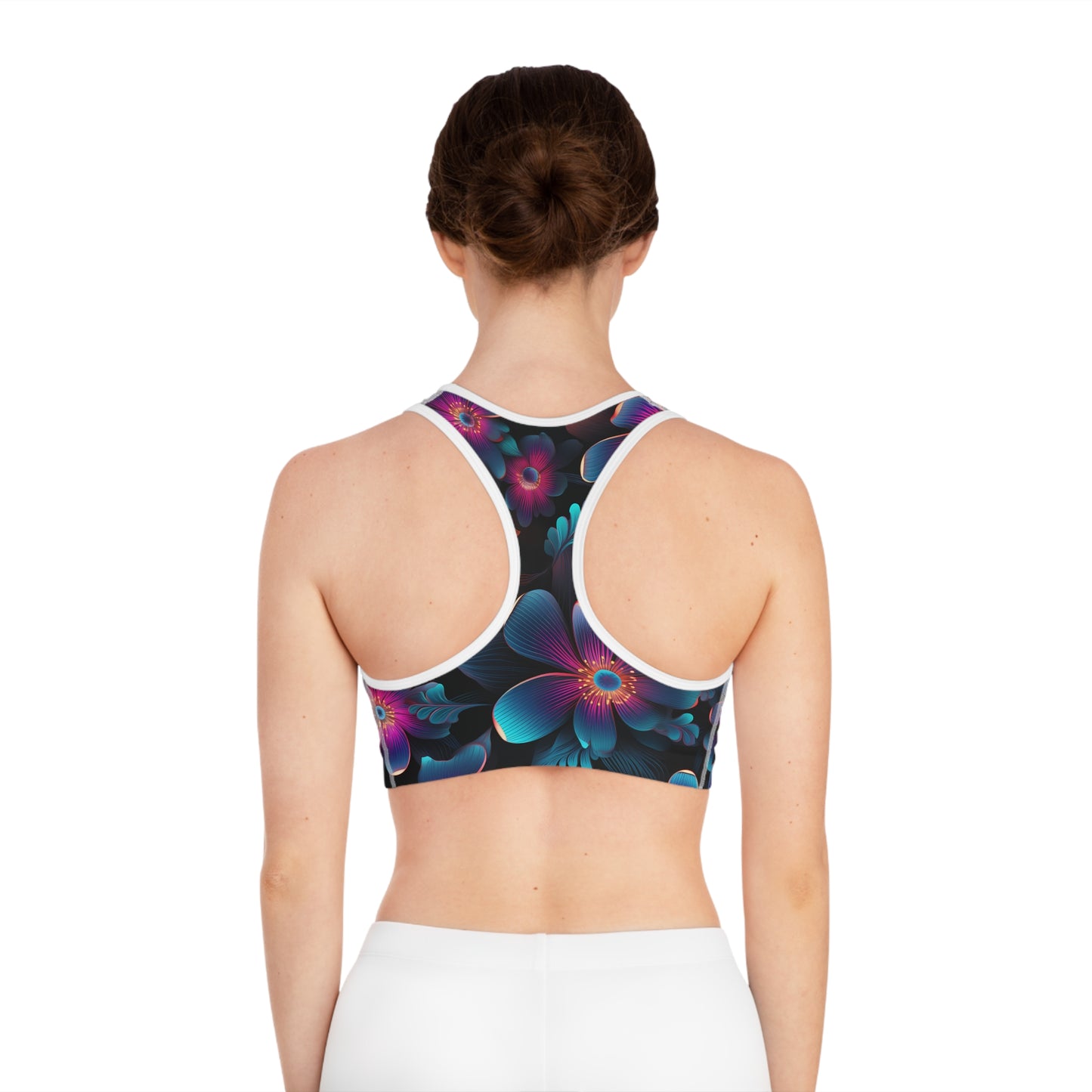 Neon Blossom Burst Women's Sports Bra Vibrant Floral Fitness Sports Bra (AOP)