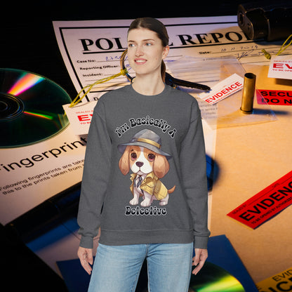 Cute Beagle Dressed up like a Detective, I'm a Basically a Detective True Crime Unisex Heavy Blend™ Crewneck Sweatshirt