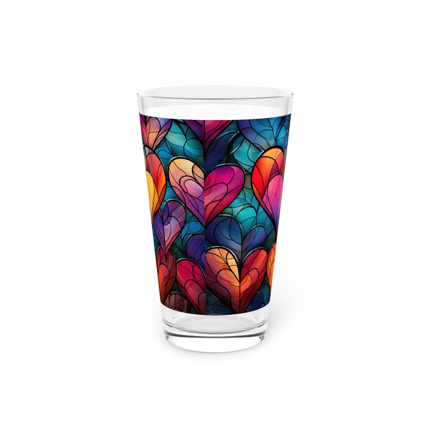 Love in Full Spectrum: A Vibrant Rainbow Heart Stained Glass artwork on a 16oz Pint Glass Gift idea gifts for home decor housewarming gift