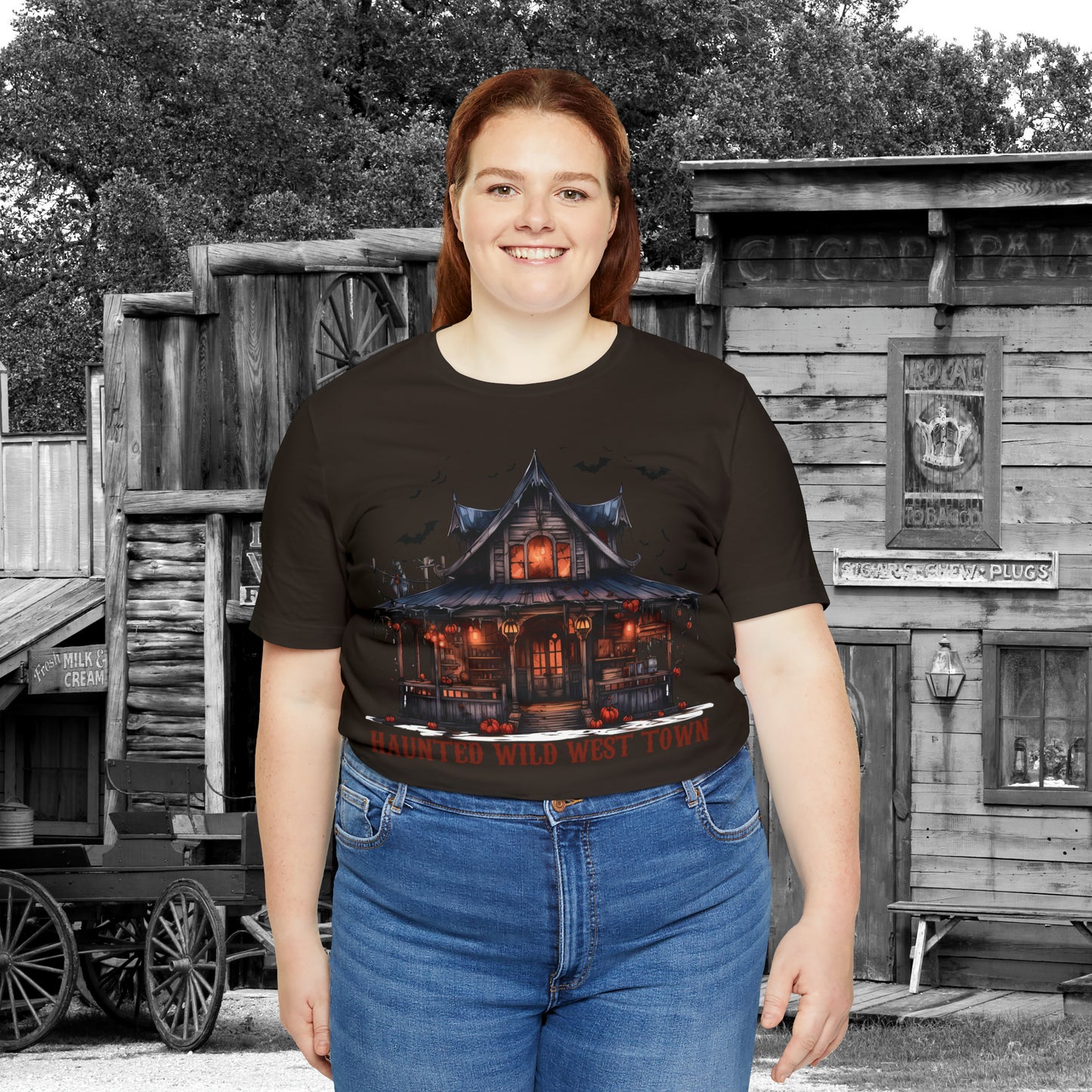 Haunted Wild West Town Halloween Western Unisex Jersey Short Sleeve Tee Gifts for Him Gifts For Her