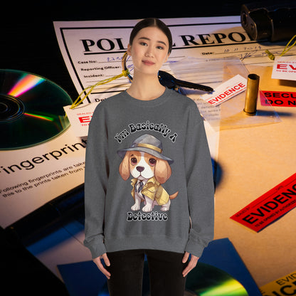 Cute Beagle Dressed up like a Detective, I'm a Basically a Detective True Crime Unisex Heavy Blend™ Crewneck Sweatshirt