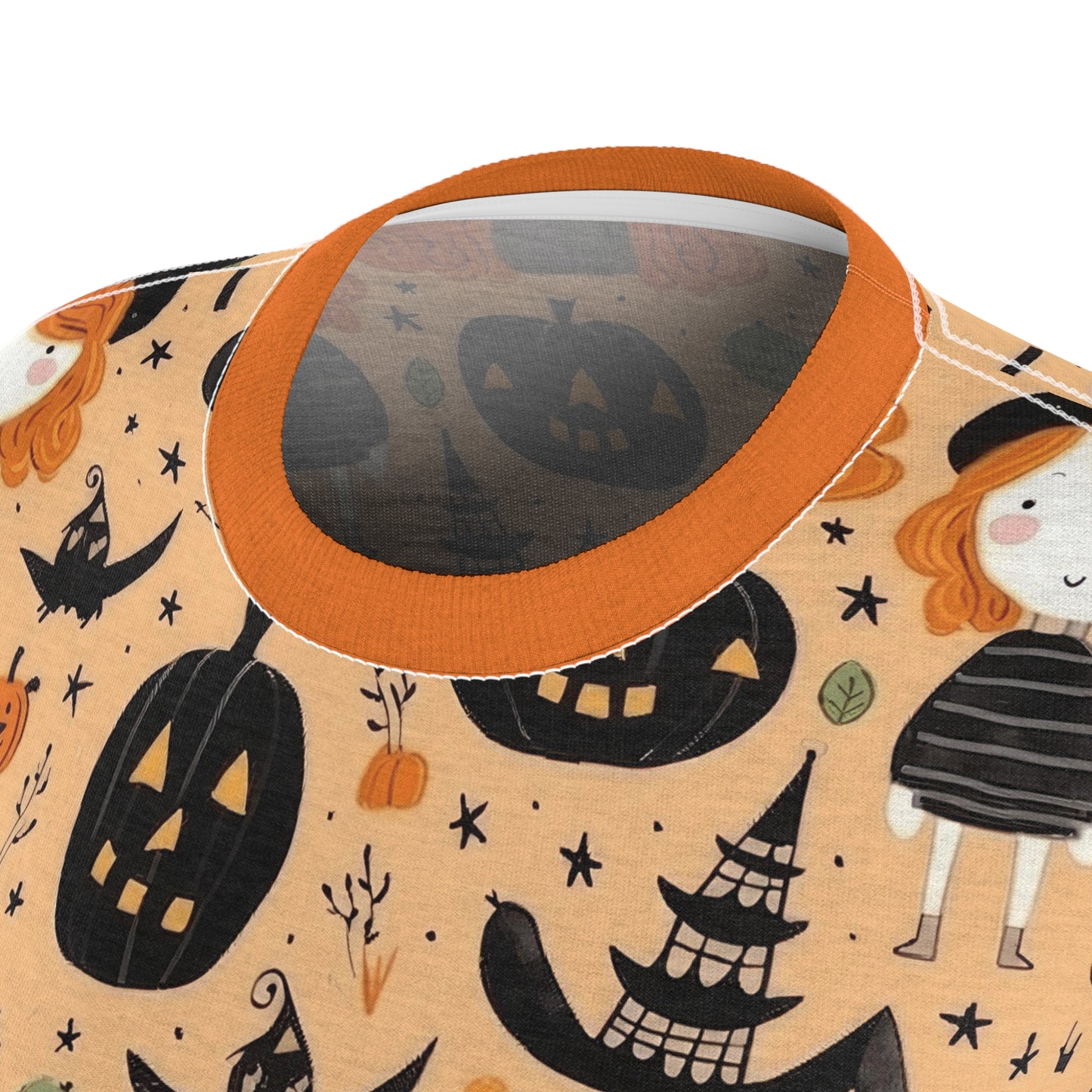 Halloween Trick or Treat Ghosts Witch Hats Jack o Lanterns Women's Cut & Sew Tee (AOP)