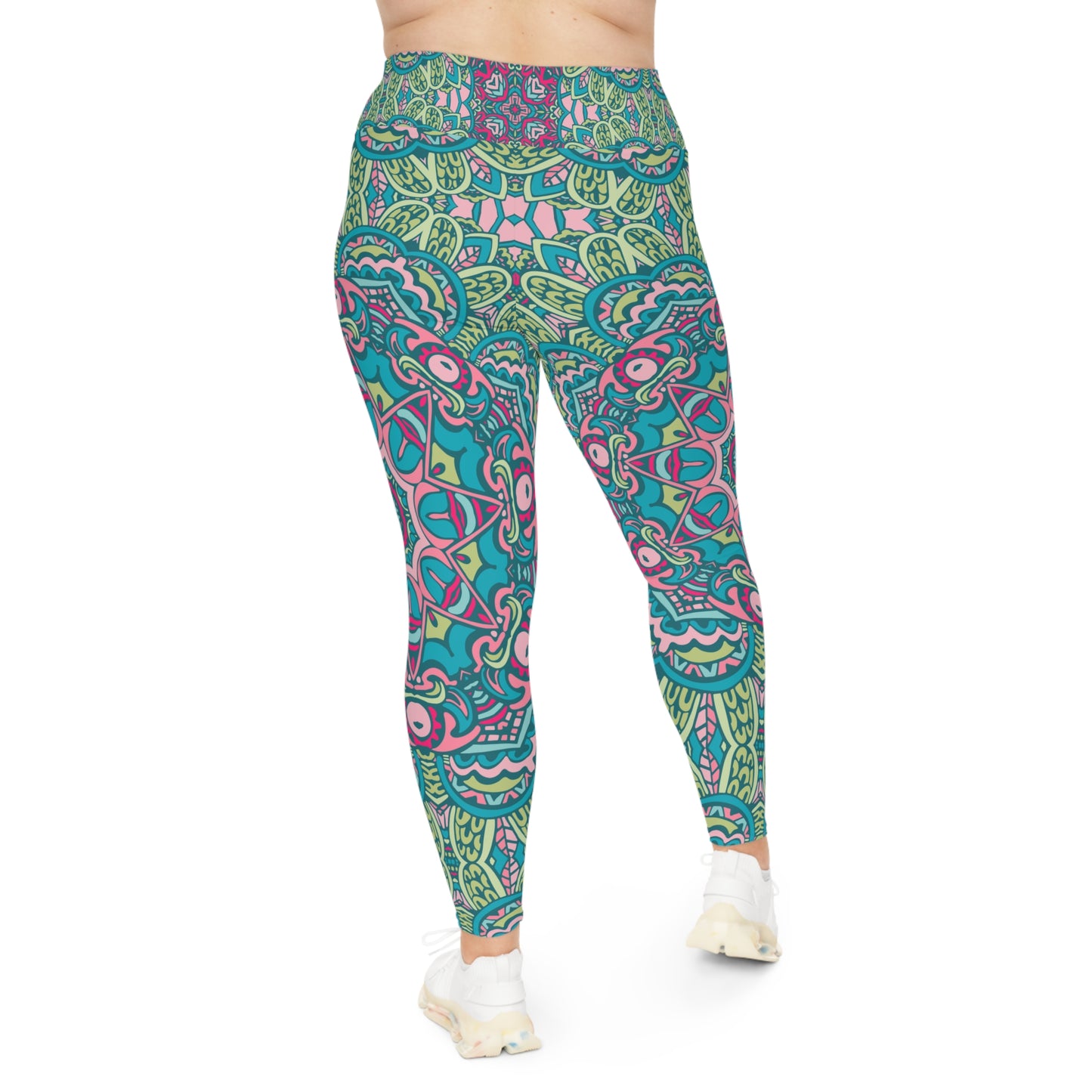 Boho Chic: Green All-Over Print Plus Size Leggings for Trendsetters