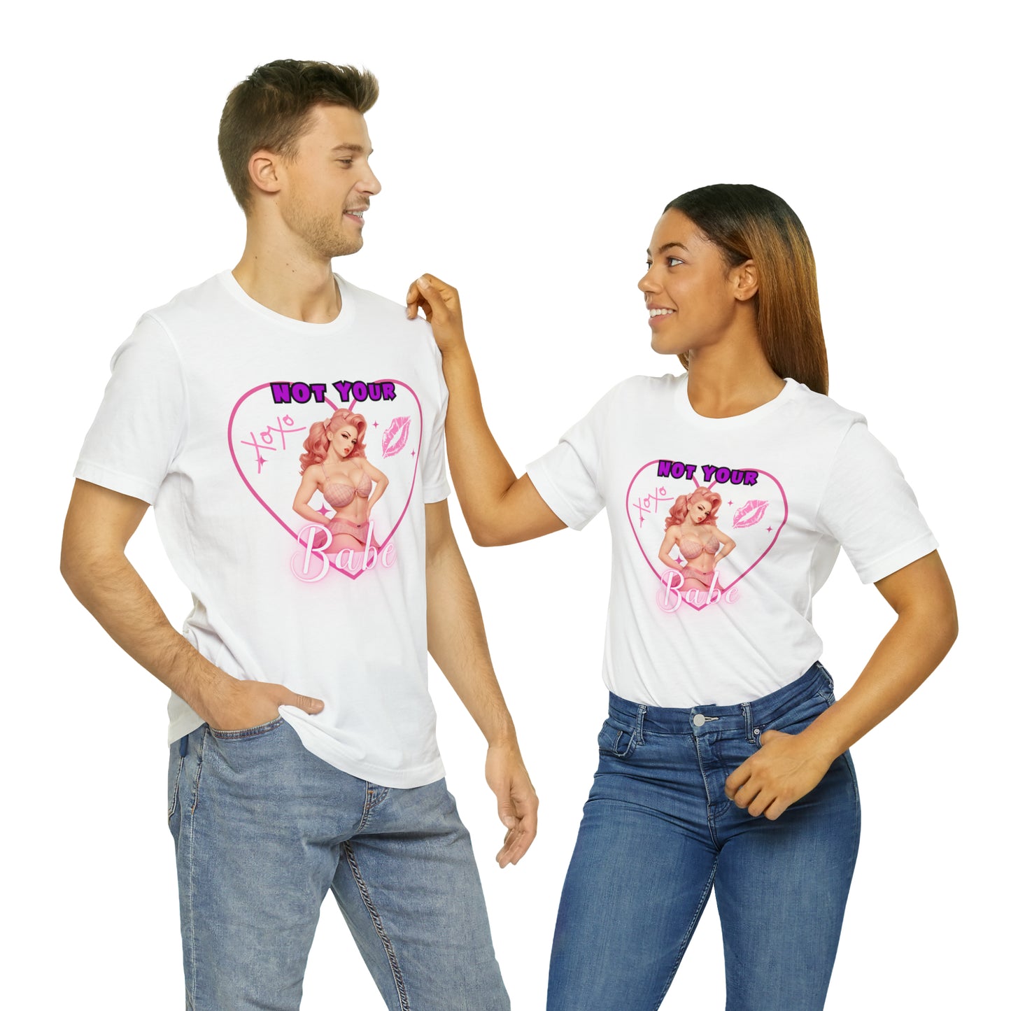 Vintage Pink Pinup Girl "Not Your Babe" on a Bella+Canva 3001 Unisex Jersey T-Shirt - A Must-Have Gift for her