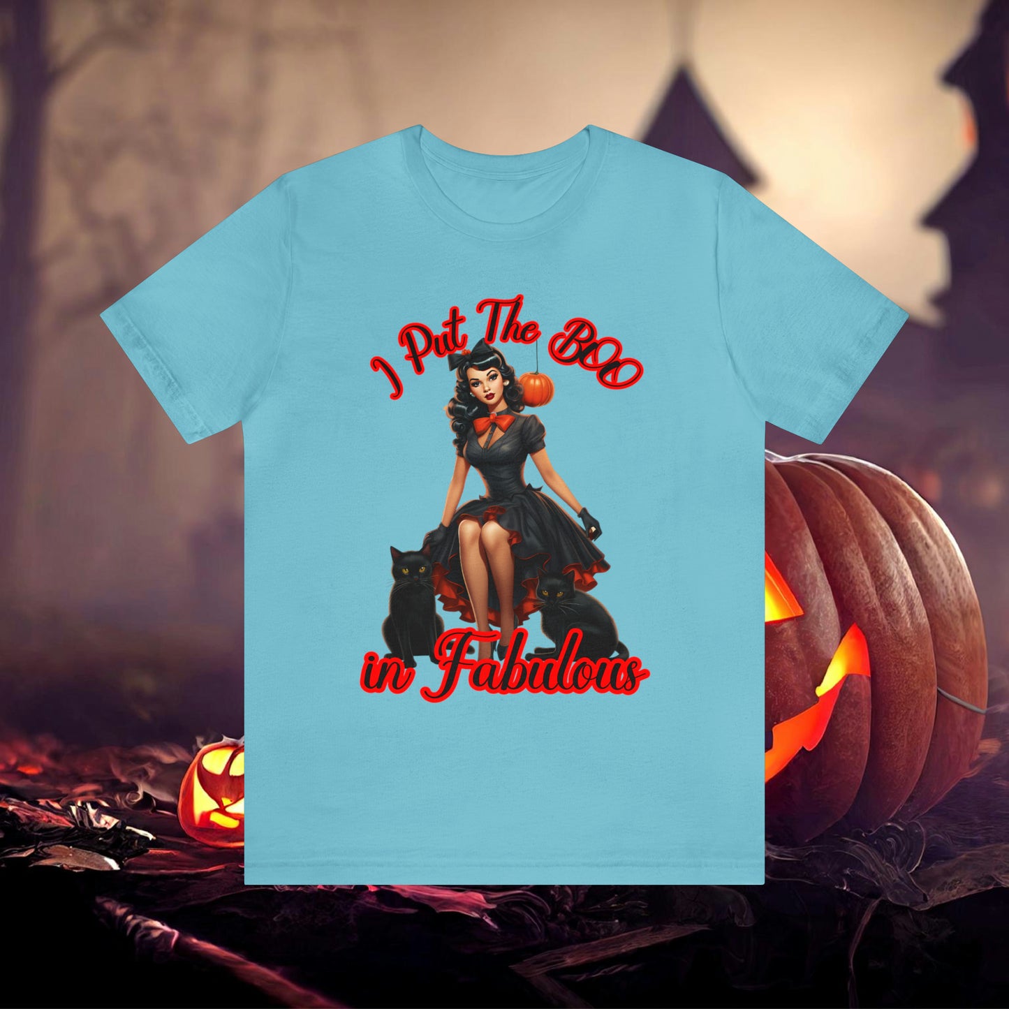 Vintage Pin-Up Witch I put the BOO in Fabulous Halloween Unisex Jersey Short Sleeve Tee Gifts for Her