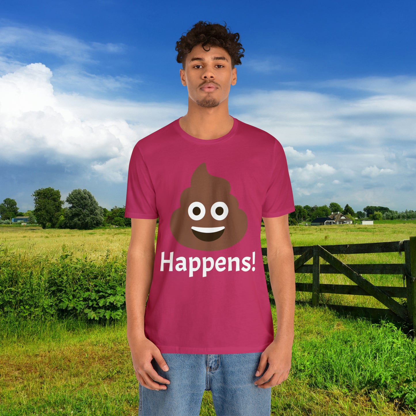 Embrace the Inevitable: 'Happens' Poop Emoji Unisex Jersey T-Shirt