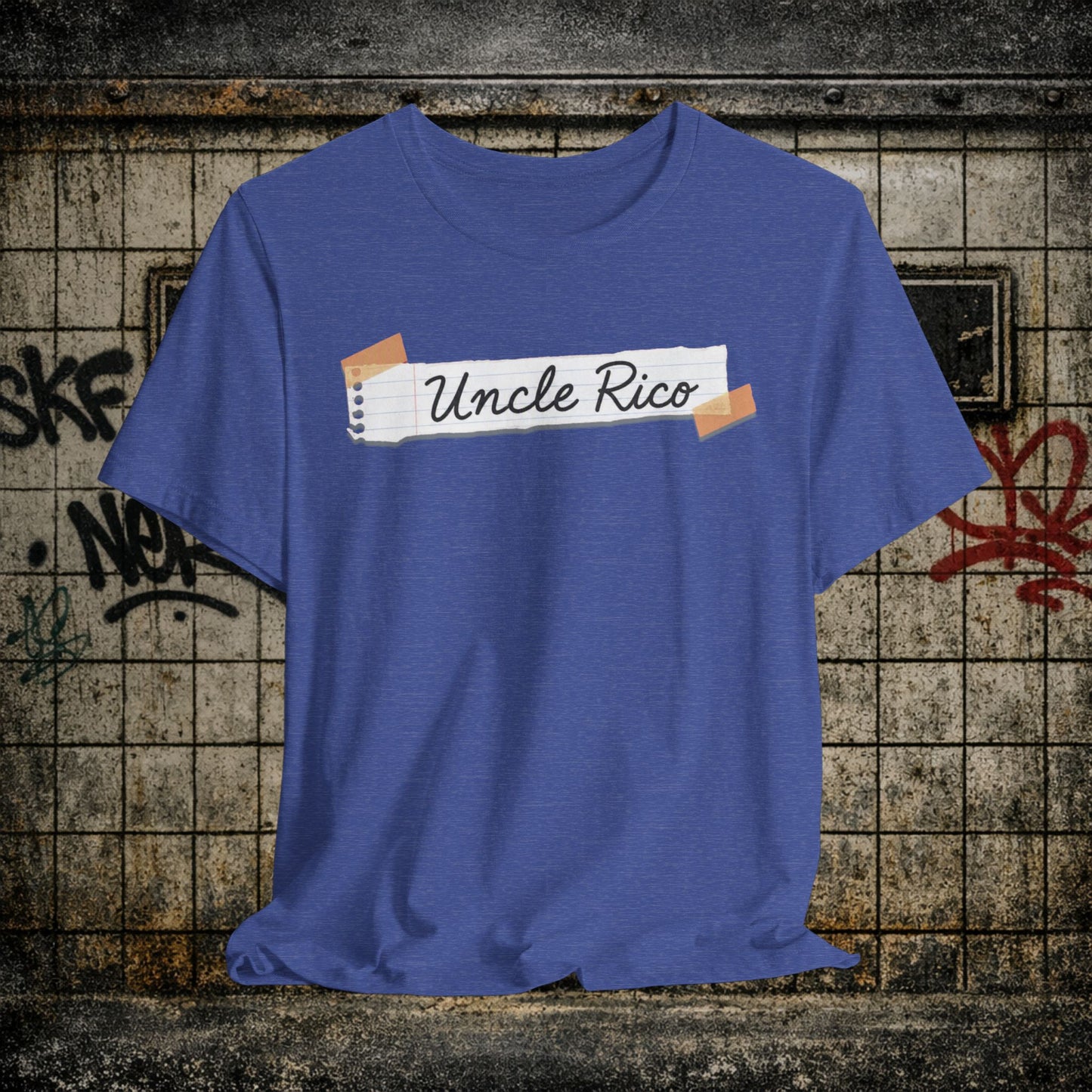 Uncle Rico Graphic Tee — Retro Notebook Tape Design