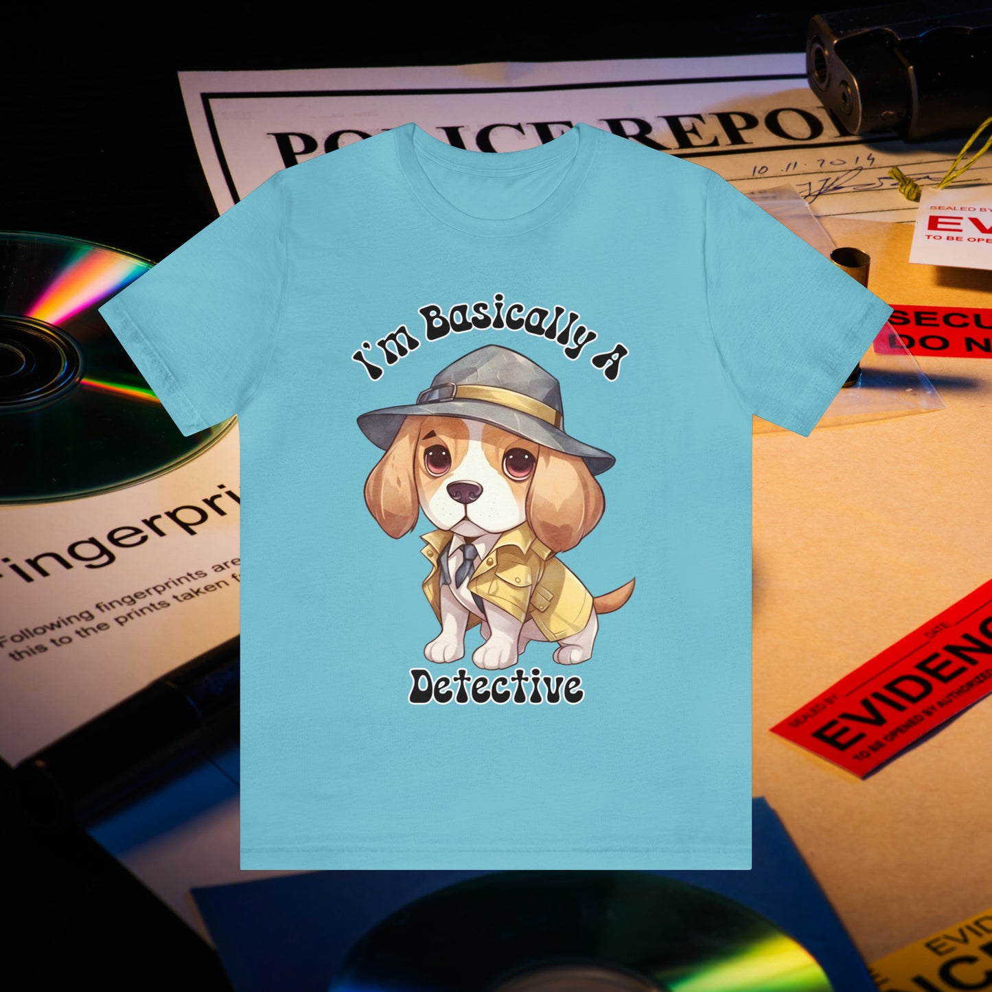 Detective Beagle Puppy True Crime I'm Basically a Detective Unisex Jersey Short Sleeve Tee Gift for Dog Lovers Gifts for him Gifts for her