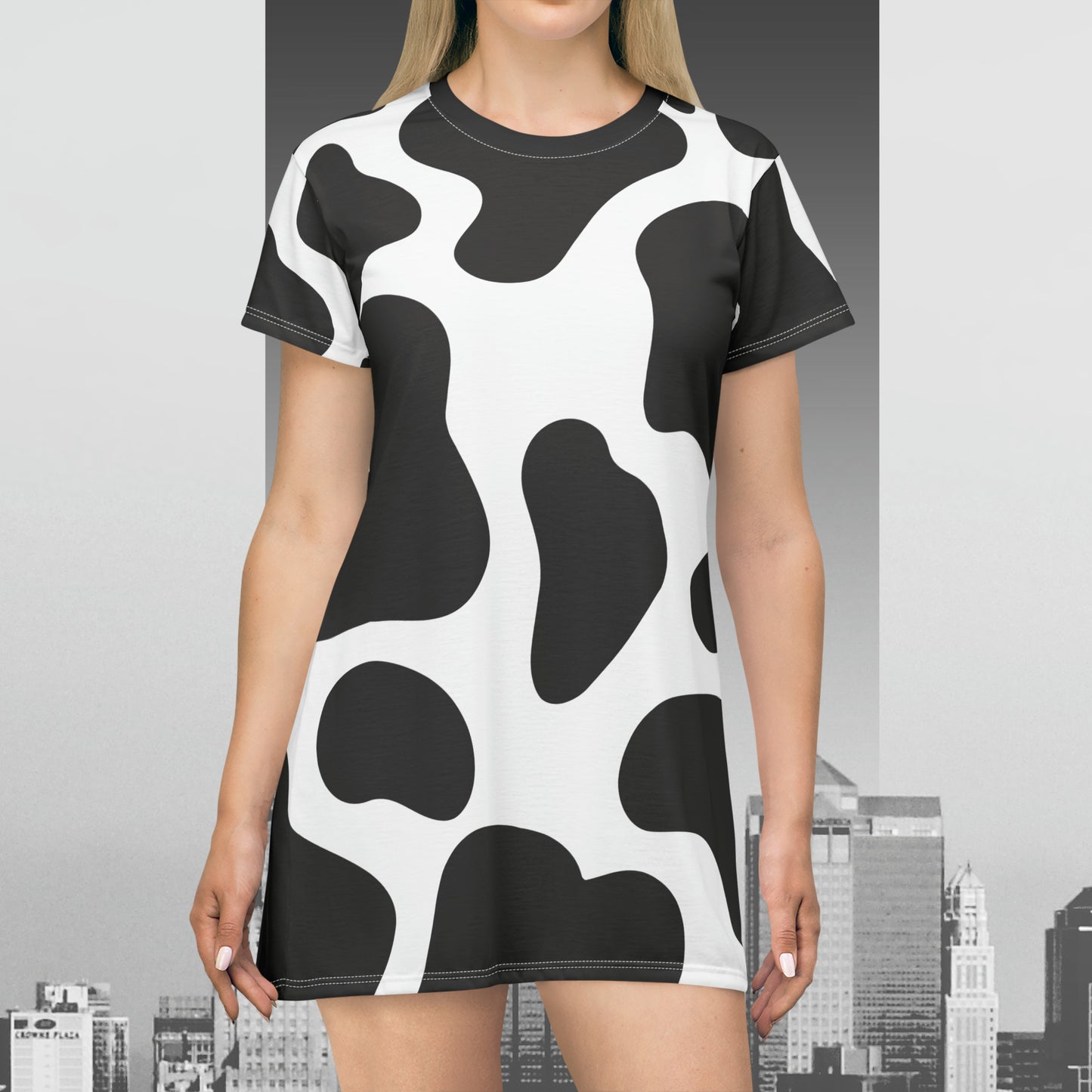 Black Cow Spots T-Shirt Dress (AOP)