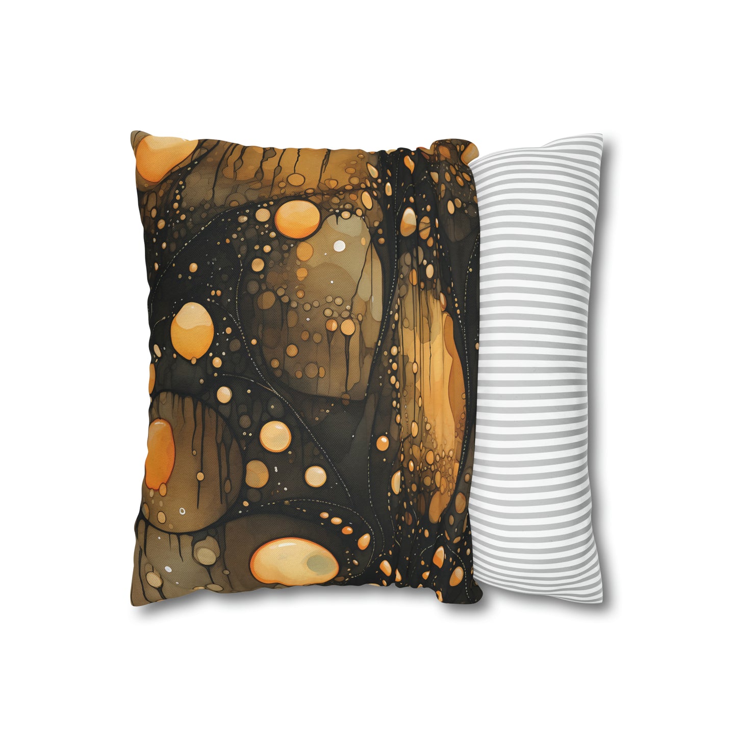 Halloween Yellow Orange Floating Blobs and Dark Spun Polyester Square Pillow Case