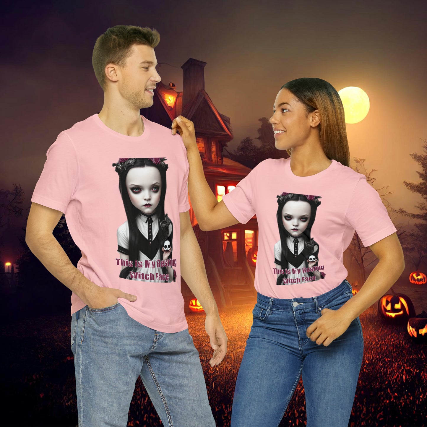 Wednesday Addams Chibi by Charlie Bowater This Is my Resting Witch Face Halloween Unisex Jersey Short Sleeve Tee