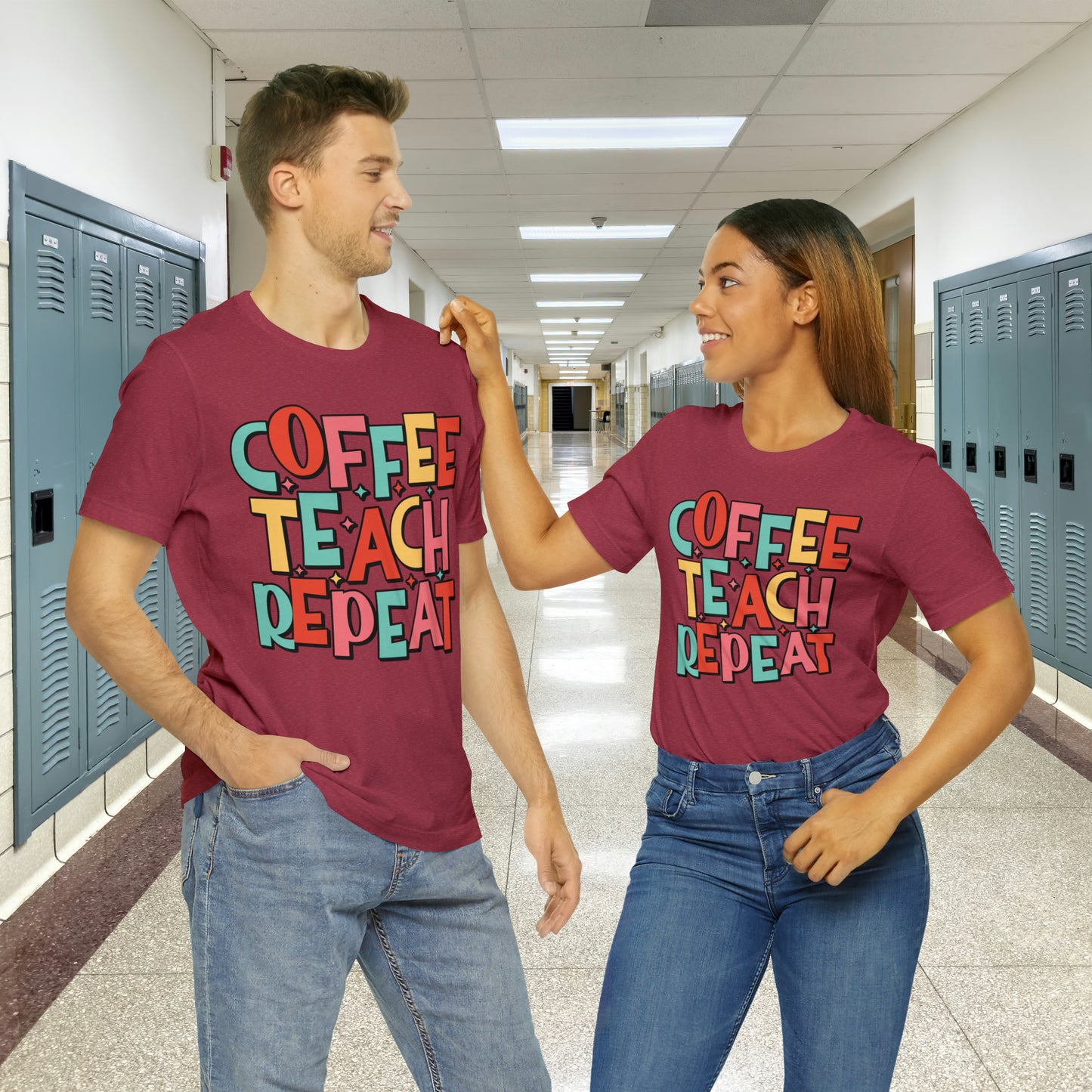 Coffee Teach Repeat Unisex Jersey Short Sleeve Tee