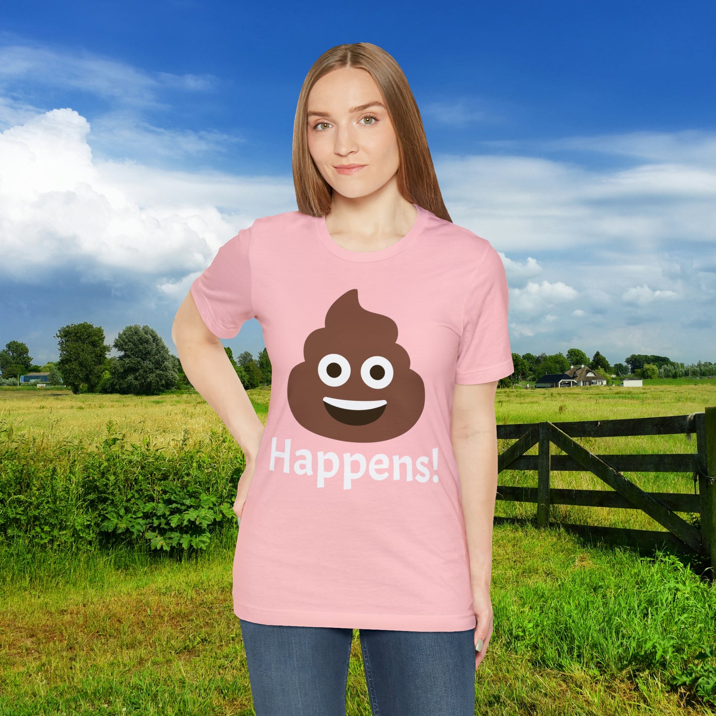 Embrace the Inevitable: 'Happens' Poop Emoji Unisex Jersey T-Shirt