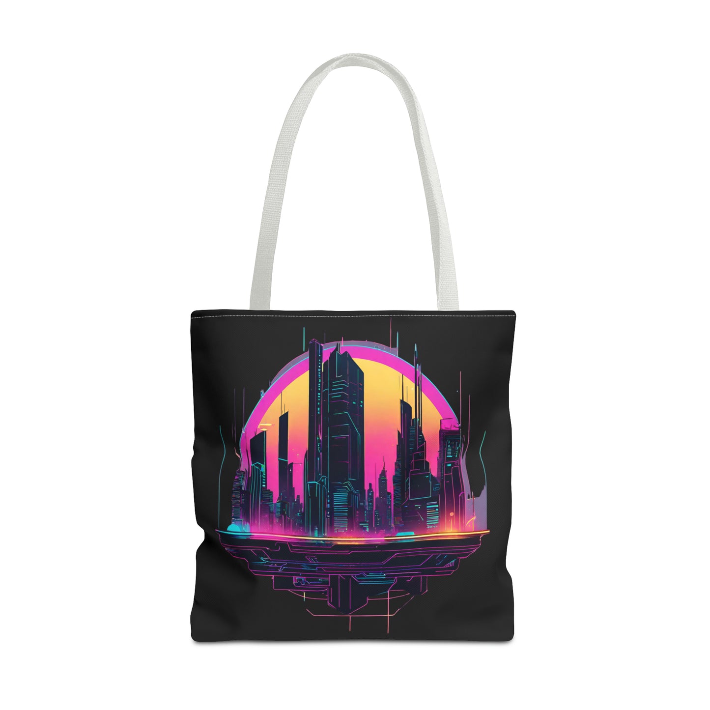 Cyberpunk City Landscape AOP Tote Bag 3 sizes 5 color handle options