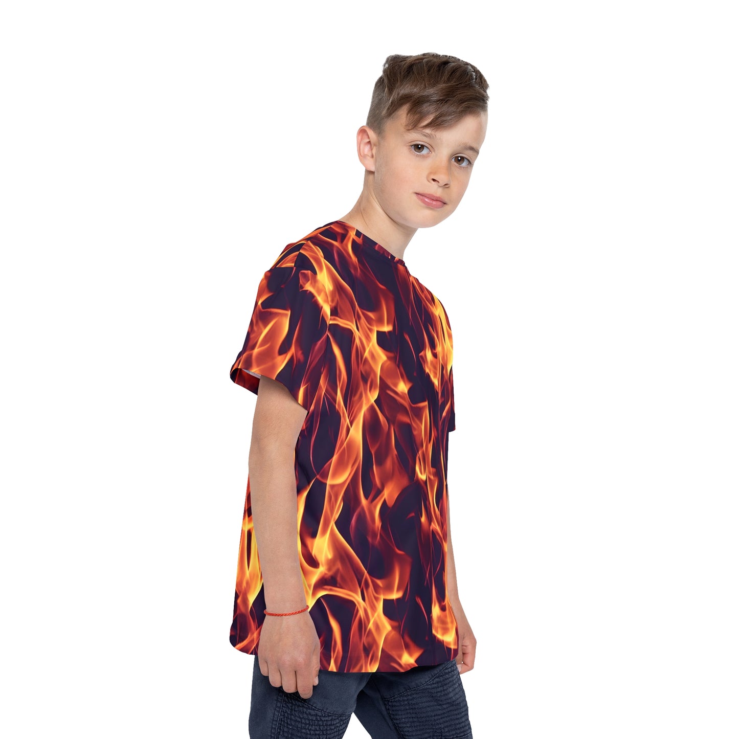 Fuel Their Passion: All Over Print Kid Sport Jersey with Flames