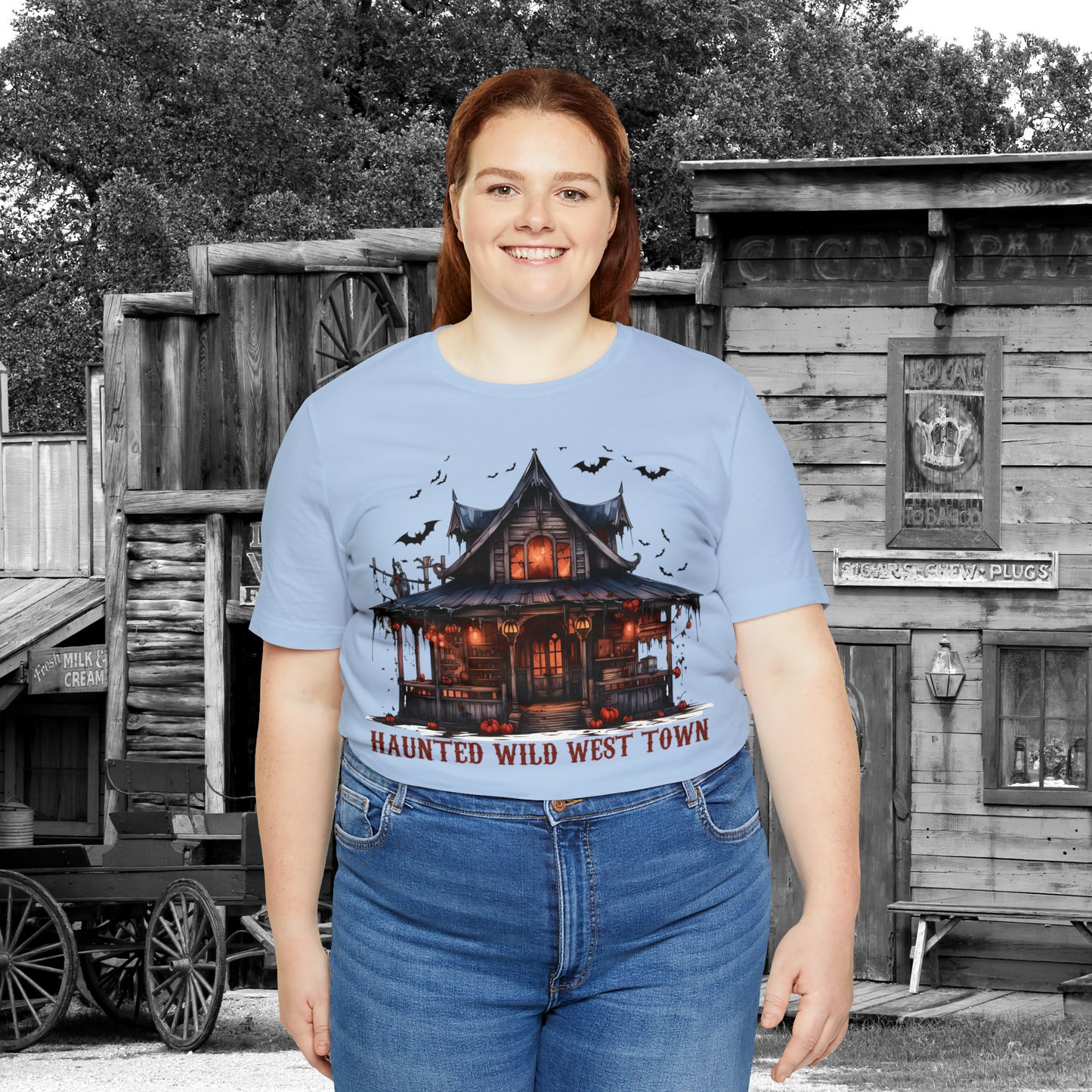 Haunted Wild West Town Halloween Western Unisex Jersey Short Sleeve Tee Gifts for Him Gifts For Her