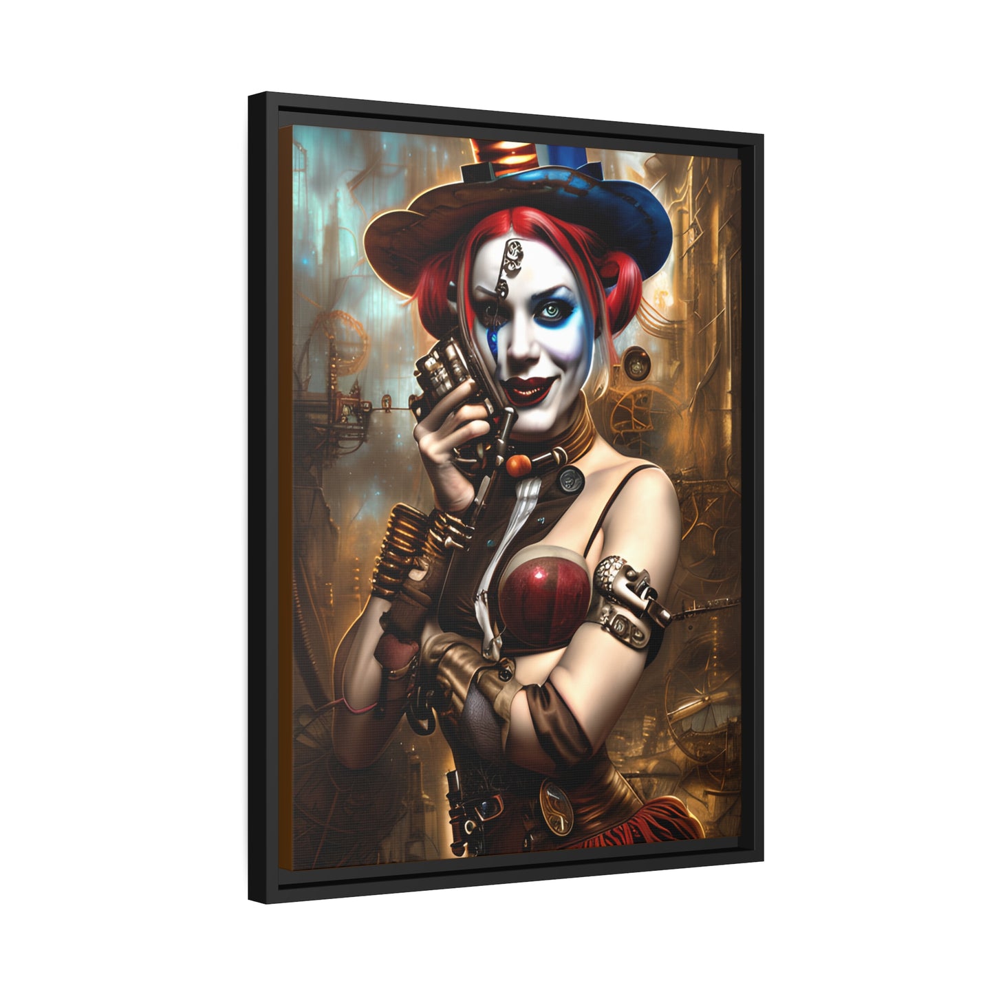 Hyper Realistic Steampunk Harley Quinn Matte Canvas, Black Frame