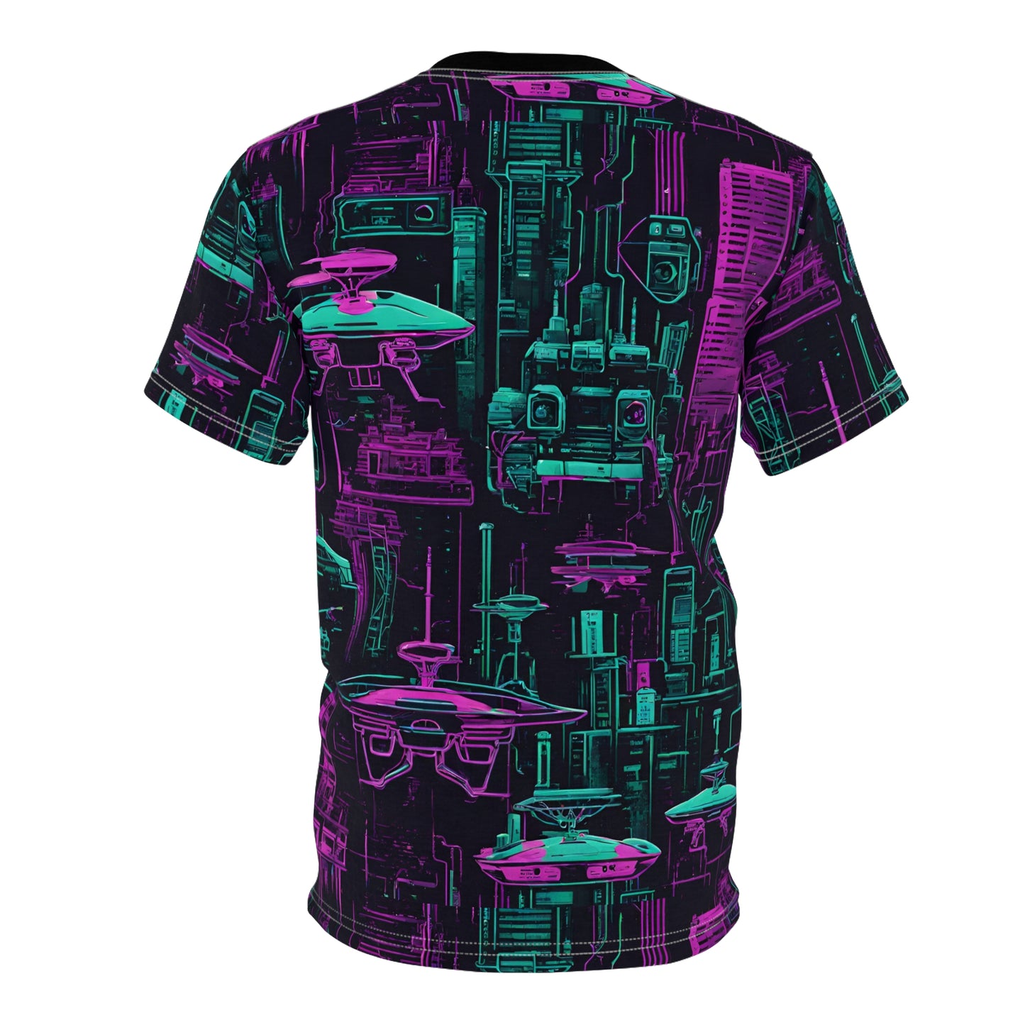 Neon Futuristic Lights Cyberpunk Drones Unisex Cut & Sew Tee (AOP)