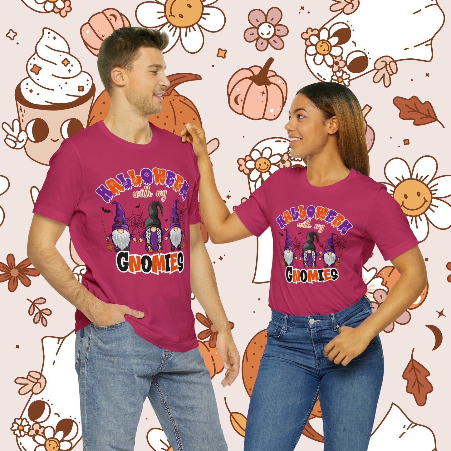 Halloween with my Gnomies Unisex Jersey Short Sleeve Tee Gifts for Him Gifts for Her