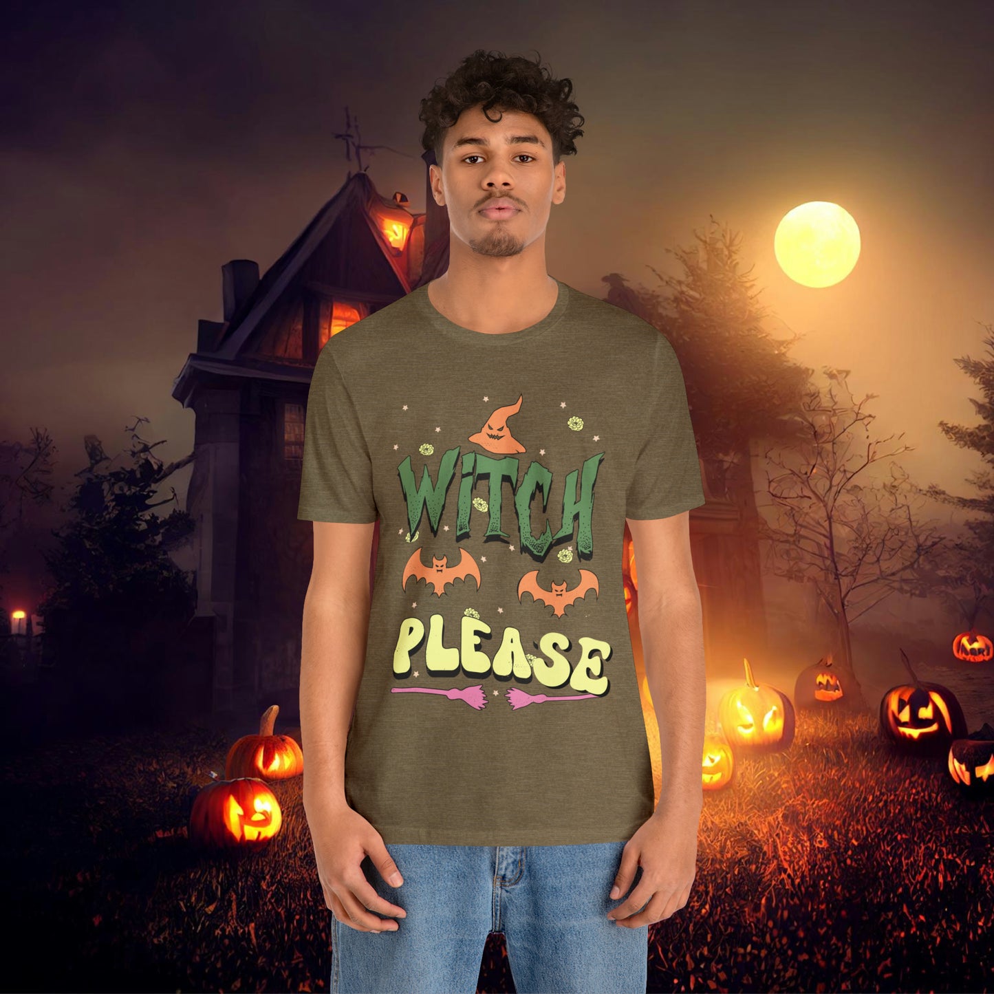 Witch Please Retro Groovy Halloween Unisex Jersey Short Sleeve Tee Gifts for Her Gifts for him