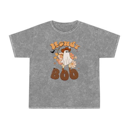 Ghost Cowboy saying Howdy Boo Retro Groovy Hallowen Unisex Mineral Wash T-Shirt Gifts for Her