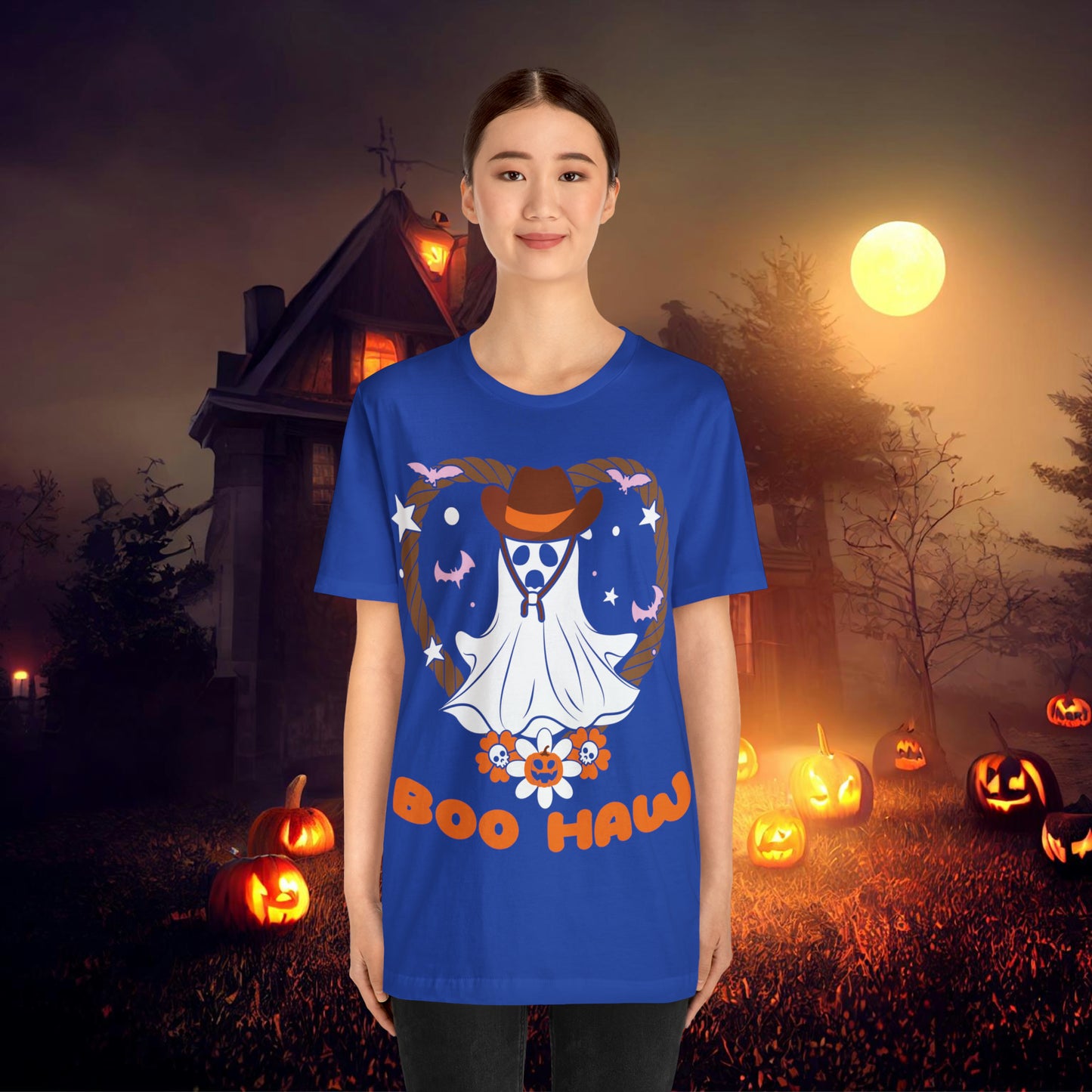 Boo Haw Retro Groovy Western Halloween Unisex Jersey Short Sleeve Tee Gifts for Him Gifts for Her