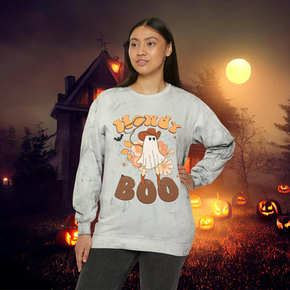 Howdy Boo Western Halloween Retro Unisex Color Blast Crewneck Sweatshirt Gift for her