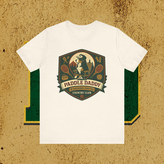 Paddle Daddy Country Club T-Shirt  Chloe Dog Graphic Tee, Funny Pickleball & Grill Shirt, In Daddibus Veritas Dadcore Apparel