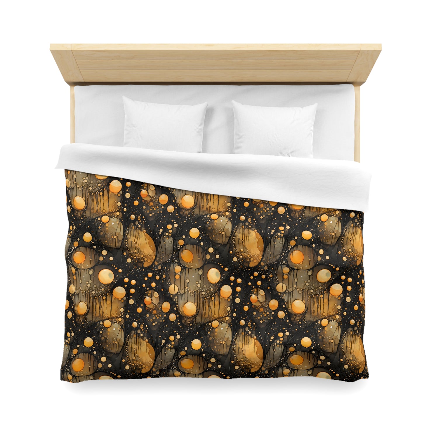 Halloween Yellow Orange Floating Blobs and Dark Microfiber Duvet Cover