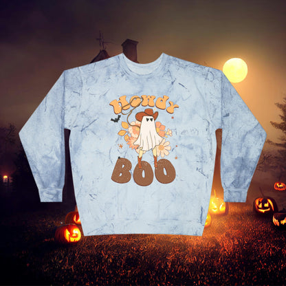 Howdy Boo Western Halloween Retro Unisex Color Blast Crewneck Sweatshirt Gift for her