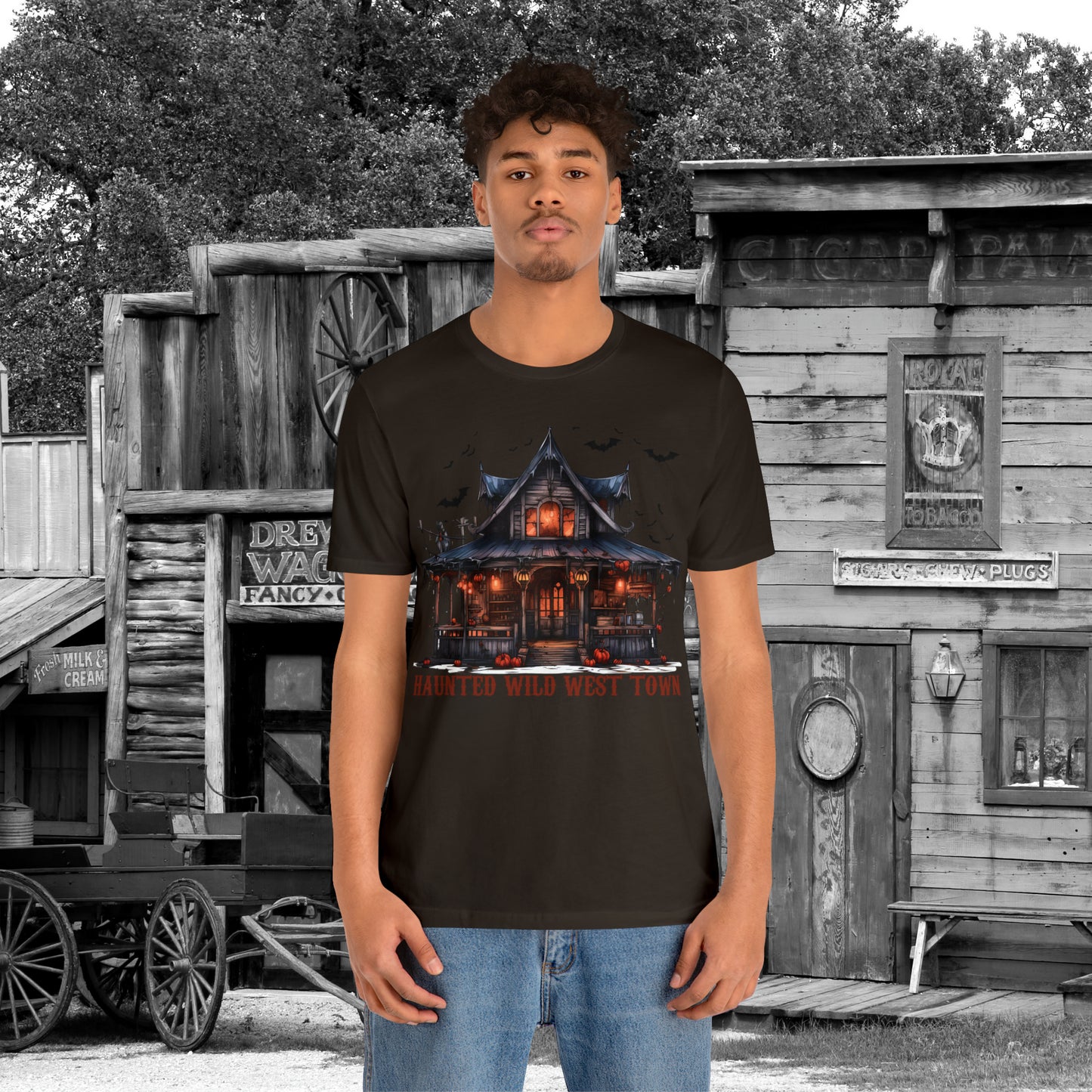 Haunted Wild West Town Halloween Western Unisex Jersey Short Sleeve Tee Gifts for Him Gifts For Her