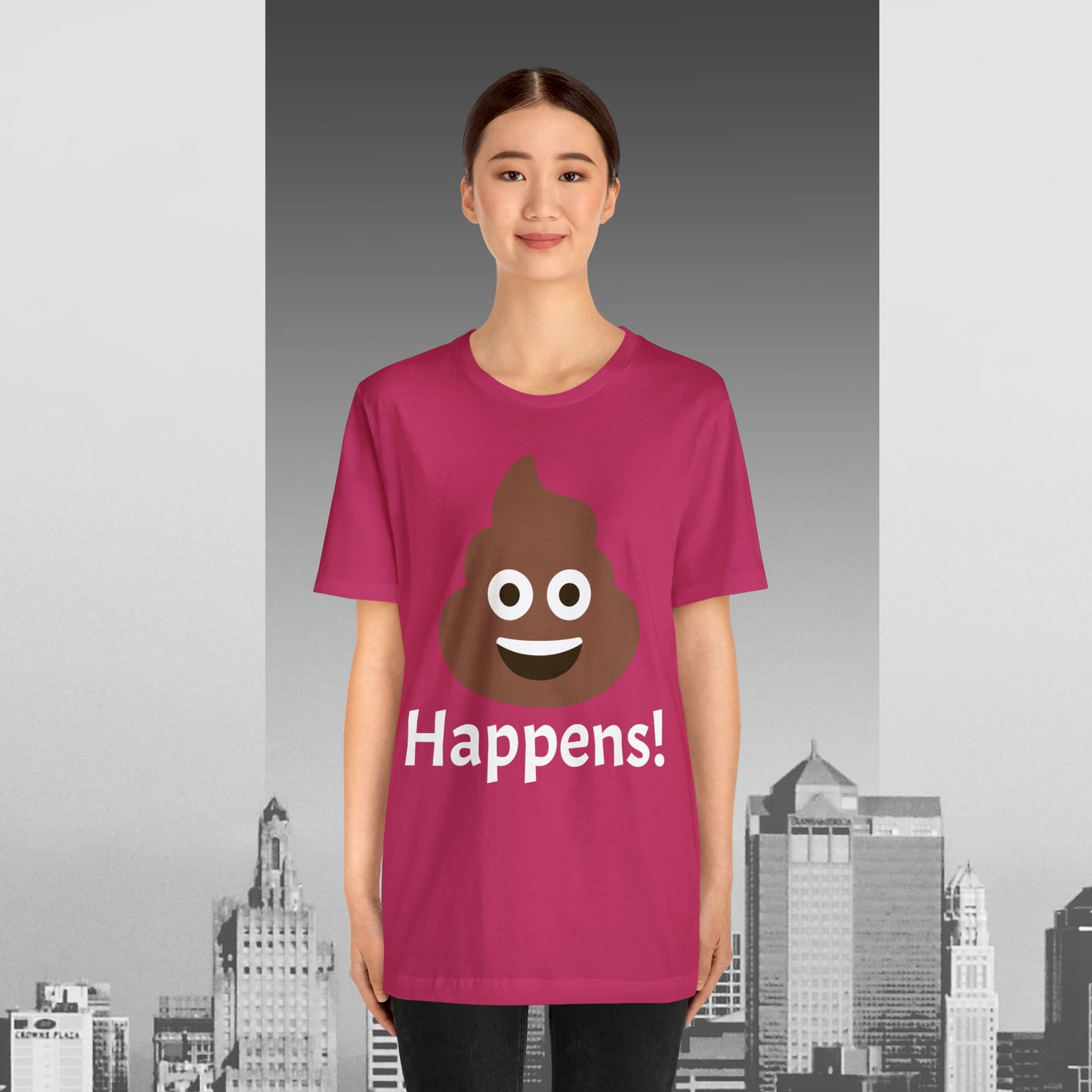 Embrace the Inevitable: 'Happens' Poop Emoji Unisex Jersey T-Shirt