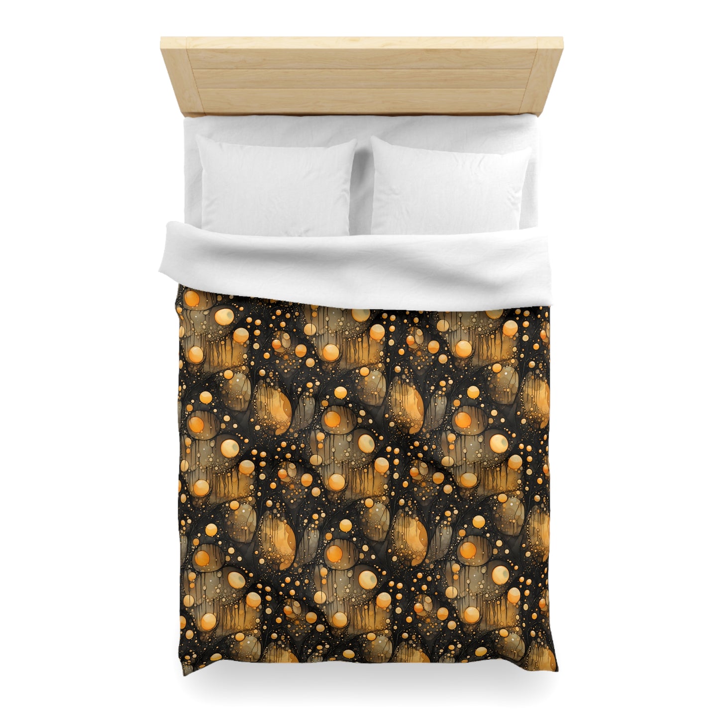 Halloween Yellow Orange Floating Blobs and Dark Microfiber Duvet Cover