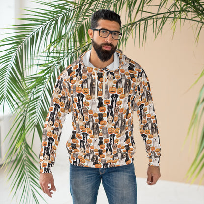 Halloween Dogs and Pumpkins Unisex Pullover Hoodie (AOP) Gifts for her Gifts for Him
