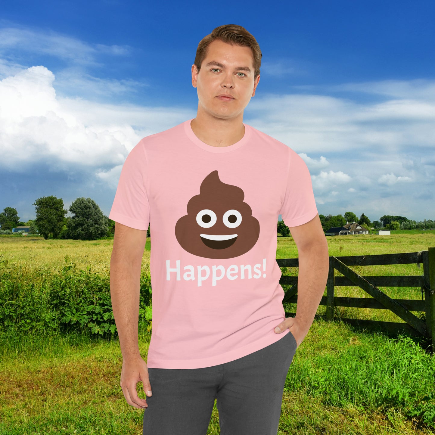 Embrace the Inevitable: 'Happens' Poop Emoji Unisex Jersey T-Shirt