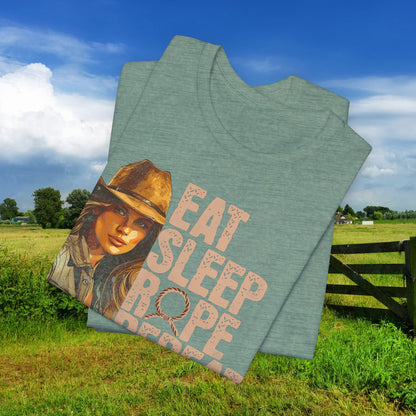 Rustic Cowgirl Tee - Eat Sleep Rope Repeat - Perfect for Country Lovers, Gift for Horse Riders, Western Style Shirt, Casual Wear, Farm [...]