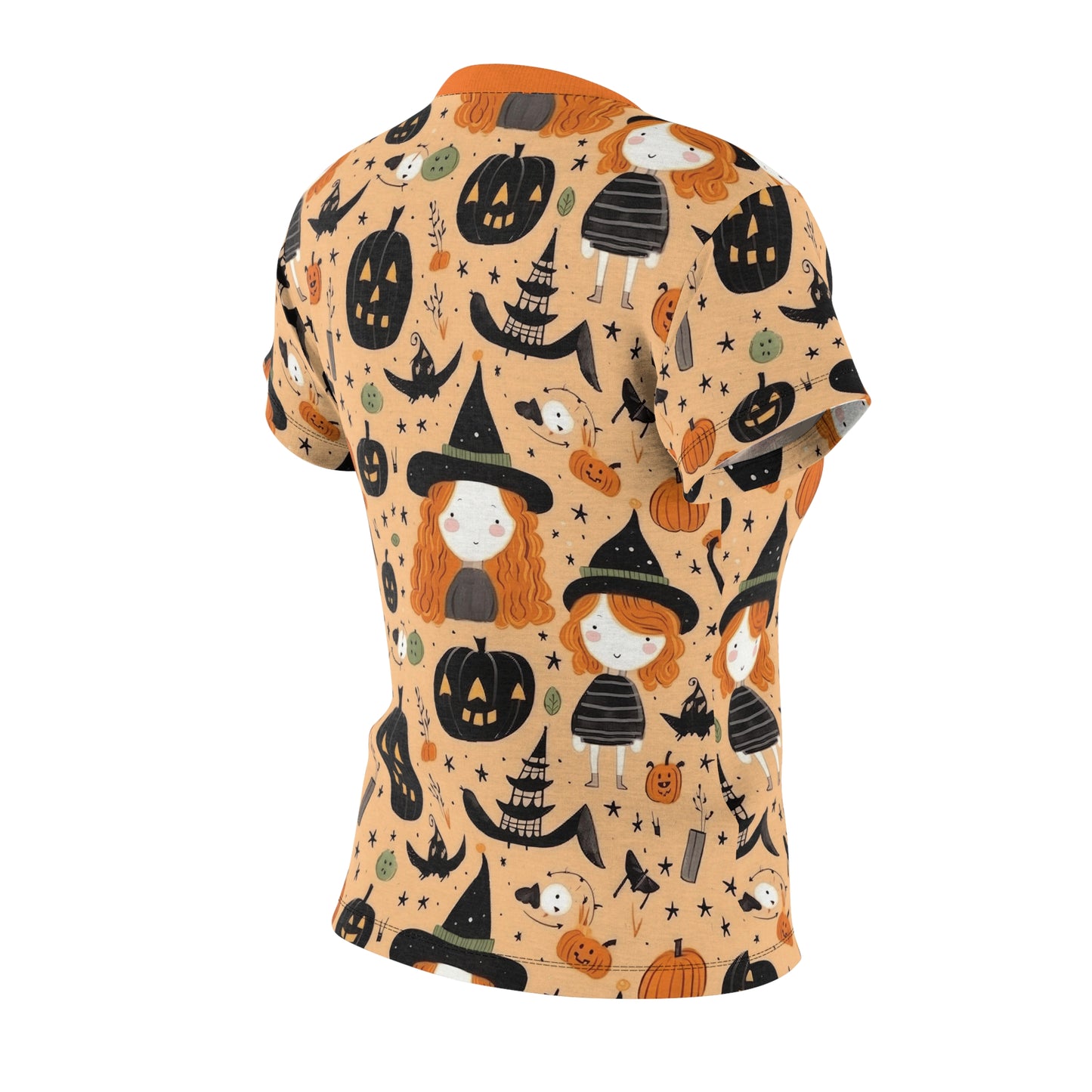 Halloween Trick or Treat Ghosts Witch Hats Jack o Lanterns Women's Cut & Sew Tee (AOP)