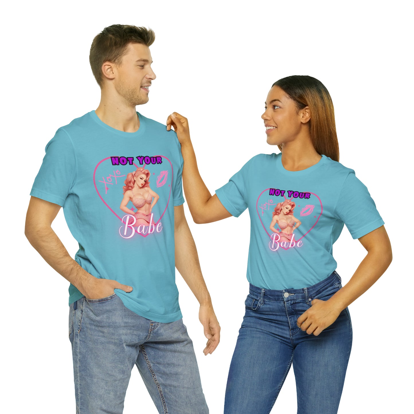 Vintage Pink Pinup Girl "Not Your Babe" on a Bella+Canva 3001 Unisex Jersey T-Shirt - A Must-Have Gift for her