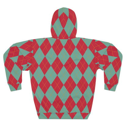Bigfoot in Fall Leaves Plaid Unisex Pullover Hoodie (AOP) - World Champion Hide and Seek Player