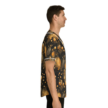Halloween Orange Yellow Flying Orbs Men's Baseball Jersey (AOP)