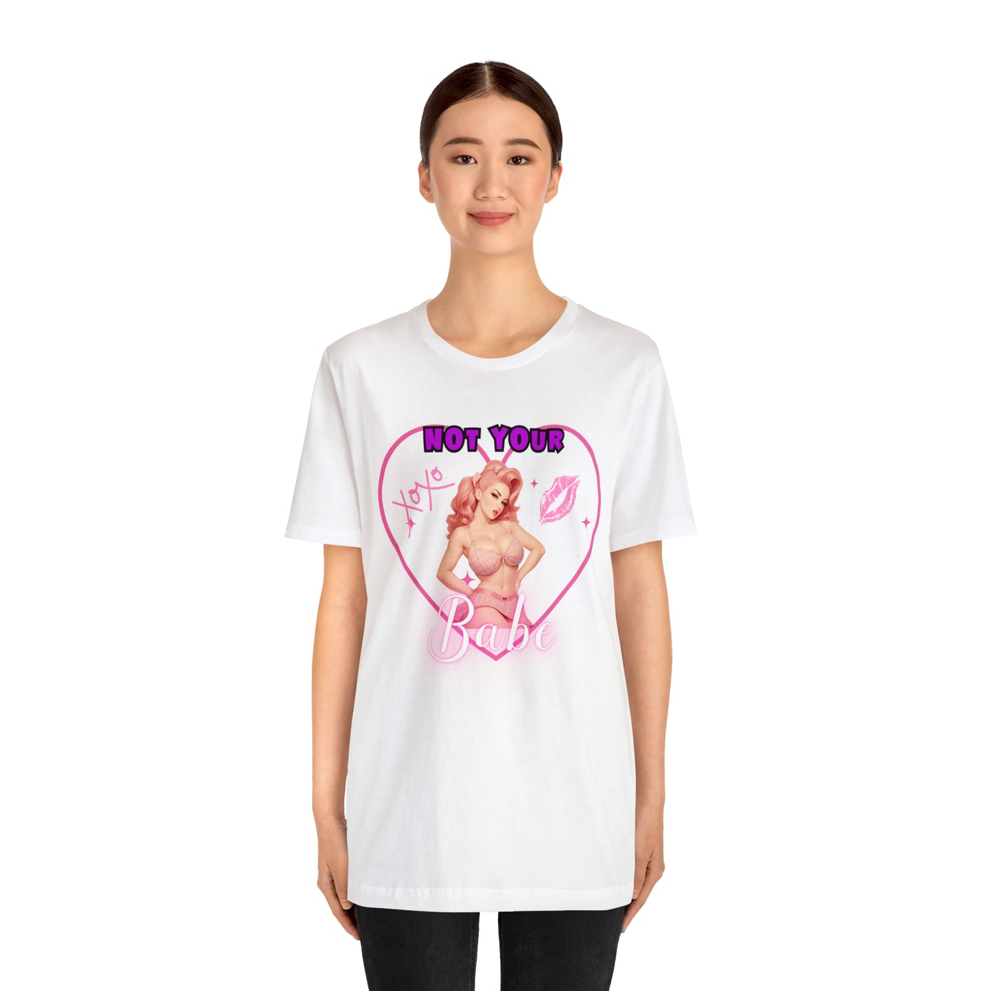 Vintage Pink Pinup Girl "Not Your Babe" on a Bella+Canva 3001 Unisex Jersey T-Shirt - A Must-Have Gift for her