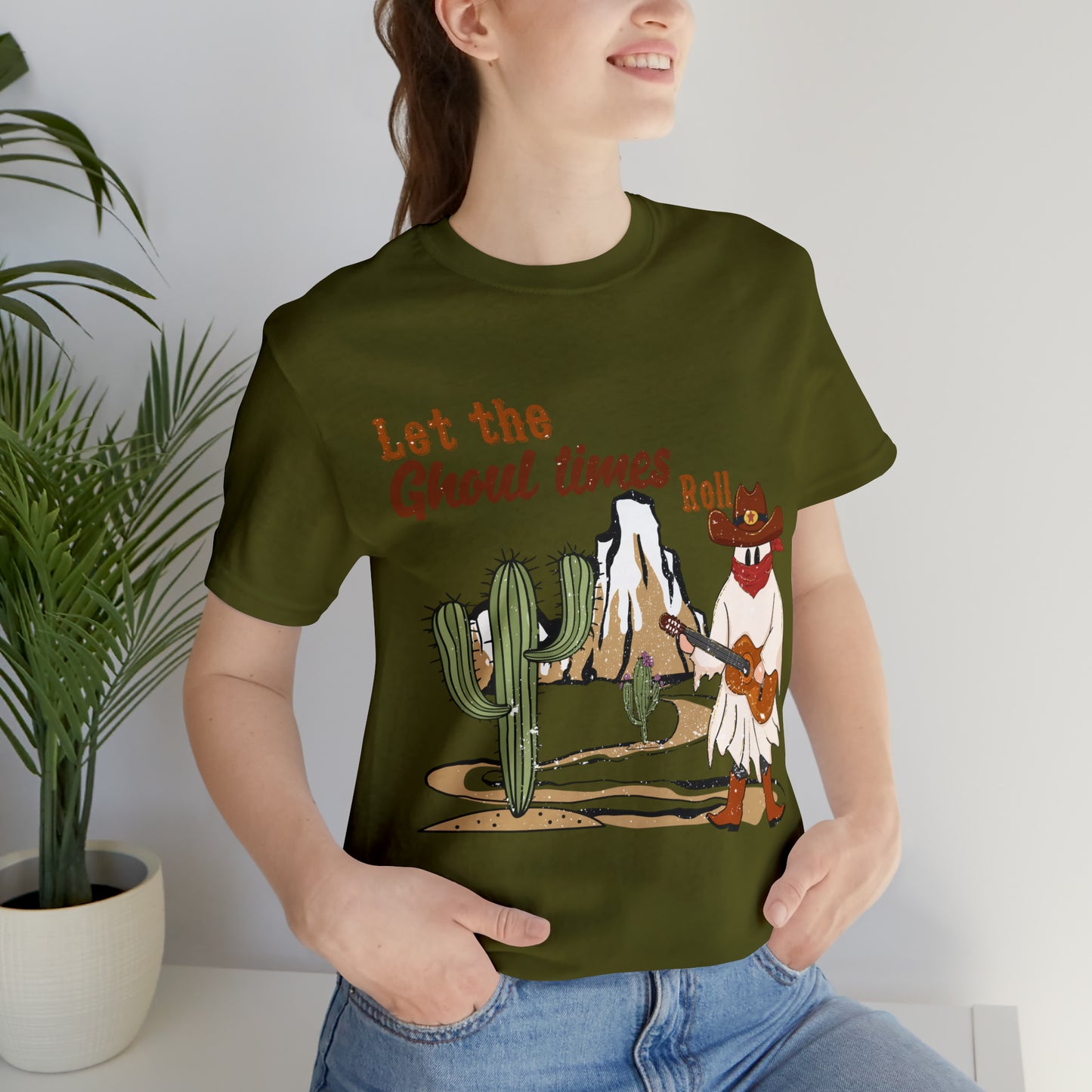 Cowboy Ghost playing the Guitar singing Let the Ghoul times roll Halloween Unisex Jersey Short Sleeve Tee Gifts for him Gifts for Her