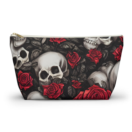 Hyper Realistic Skulls and Red Roses by artist Anne-Laure Goupil Accessory Pouch w T-bottom