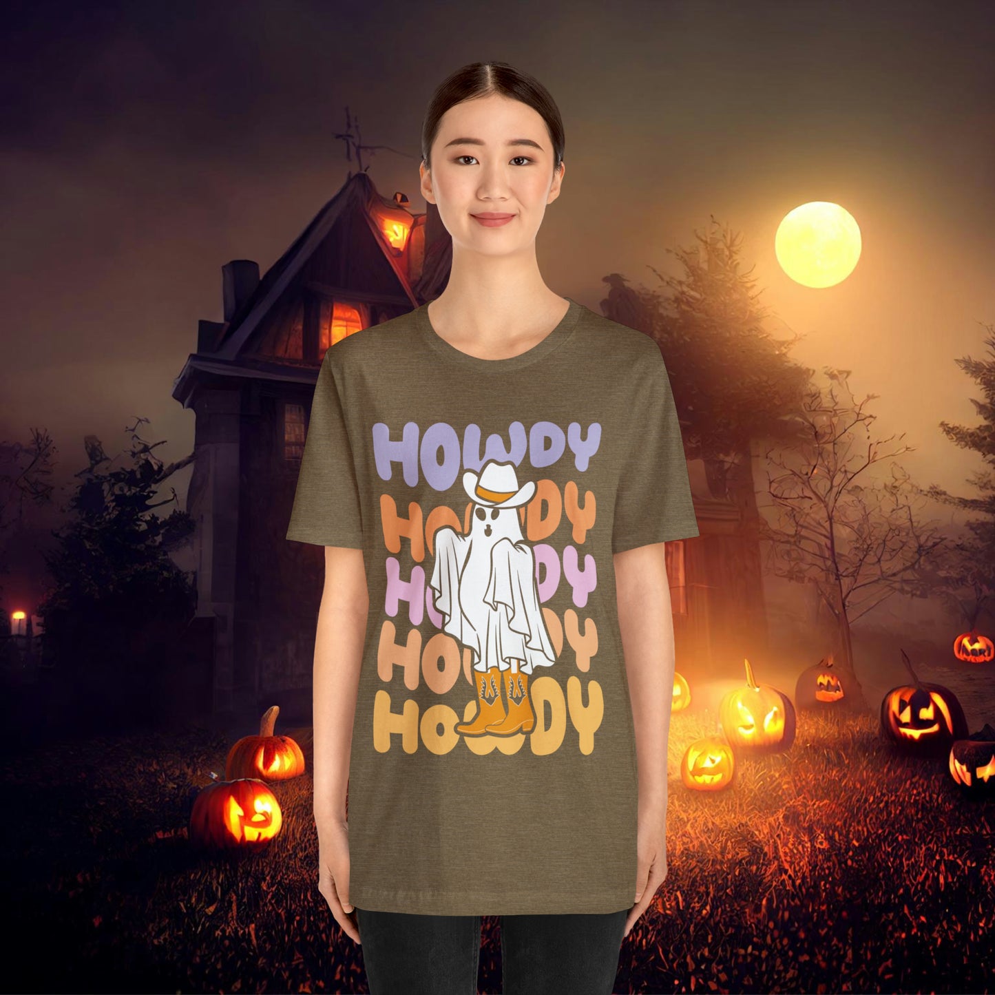 Cowboy Ghost Howdy Retro Halloween Unisex Jersey Short Sleeve Tee Gifts for Him Gifts For Her