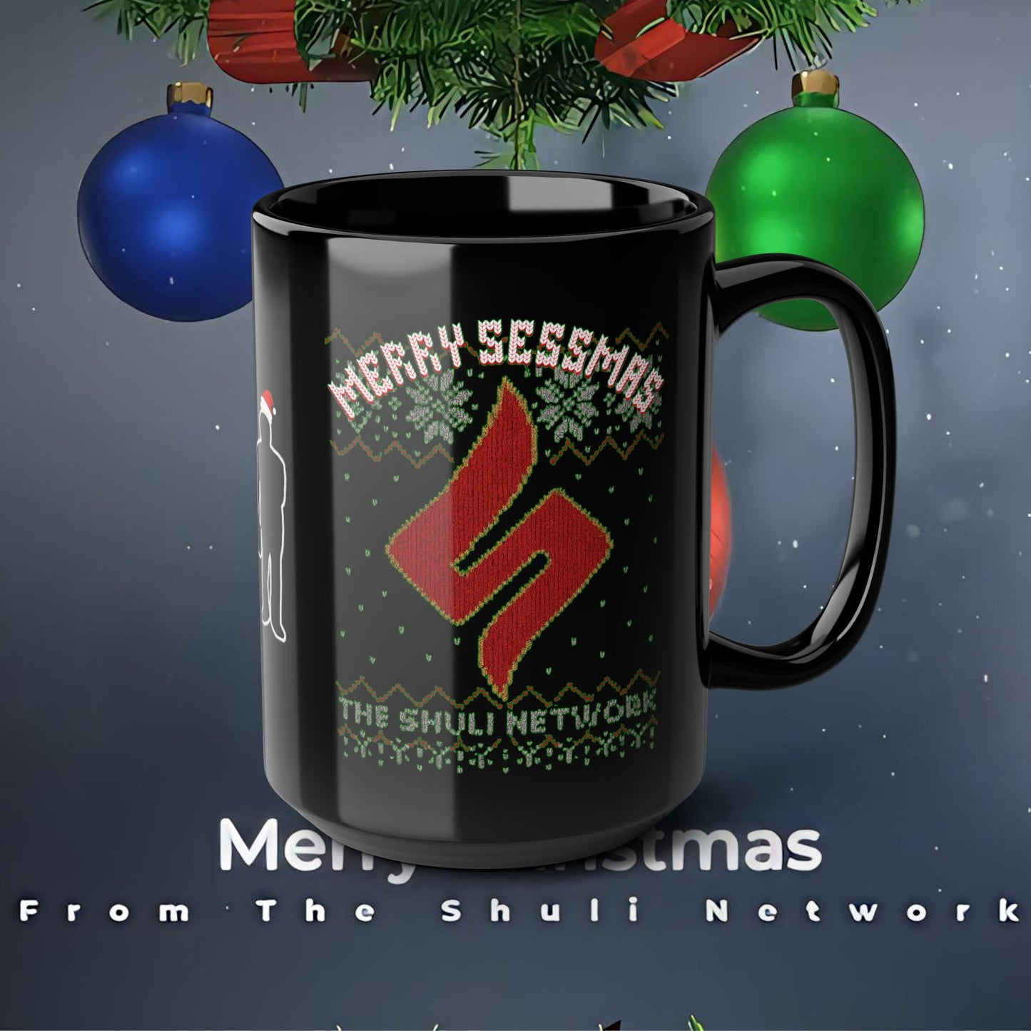 Mug - 'Merry Sessmas' Holiday Black 15oz Coffee Mug (The Shuli Network)