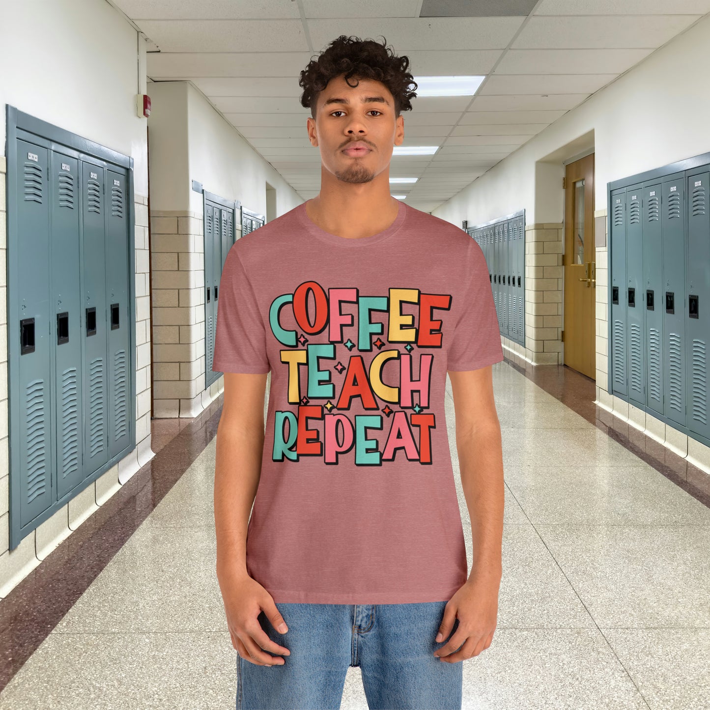 Coffee Teach Repeat Unisex Jersey Short Sleeve Tee