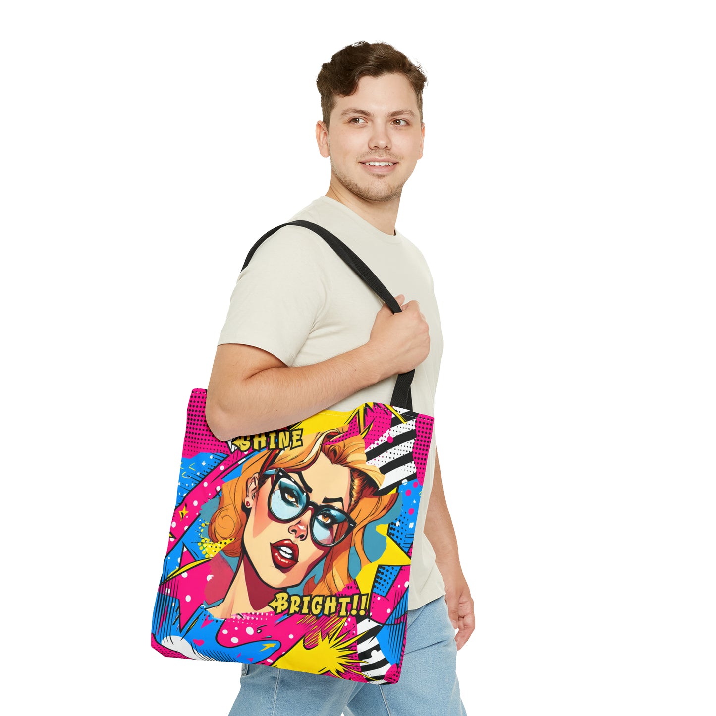 Shine Bright Lady on a Abstract Comic Pop AOP Tote Bag