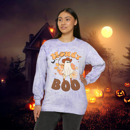 Howdy Boo Western Halloween Retro Unisex Color Blast Crewneck Sweatshirt Gift for her